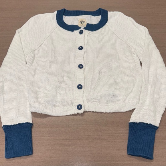 We The Free Sweaters - We The Free Free People Cropped Cardigan White Blue Knit Button Front M